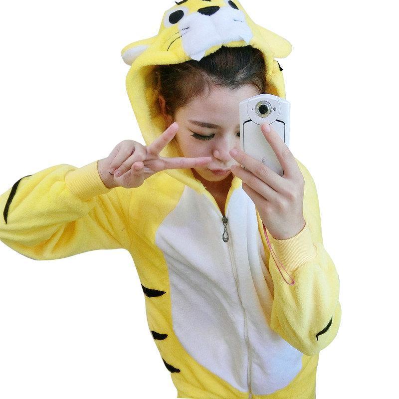 BuyYellow Tiger Flannel Kigurumi Cosplay Costume Animal Pajamas Now Cheaper With 3 - 5 Days Ship - PajamasBuy