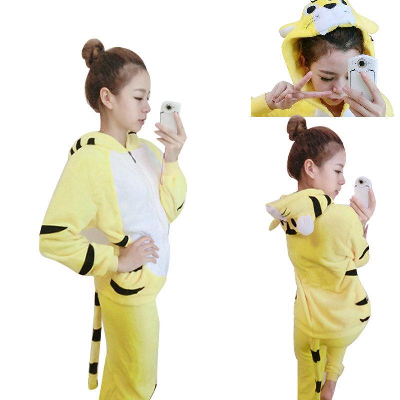 BuyYellow Tiger Flannel Kigurumi Cosplay Costume Animal Pajamas Now Cheaper With 3 - 5 Days Ship - PajamasBuy