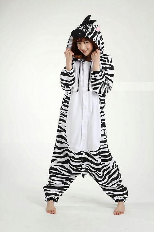 Zebra Fleece Pajamas Onesies Hoodie Animal Kigurumi Costume - Pajamasbuy